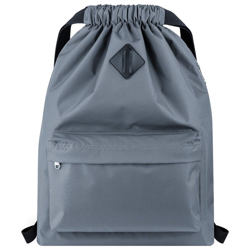 Vorspack Drawstring Backpack Water Resistant String Bag Cinch Bag Sports Gym Sack with Side Pocket for Men Women - Grey - Image 1